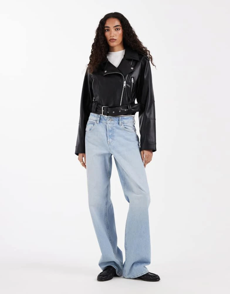 ASOS ASOS DESIGN Tall leather look shrunken biker jacket in black 2