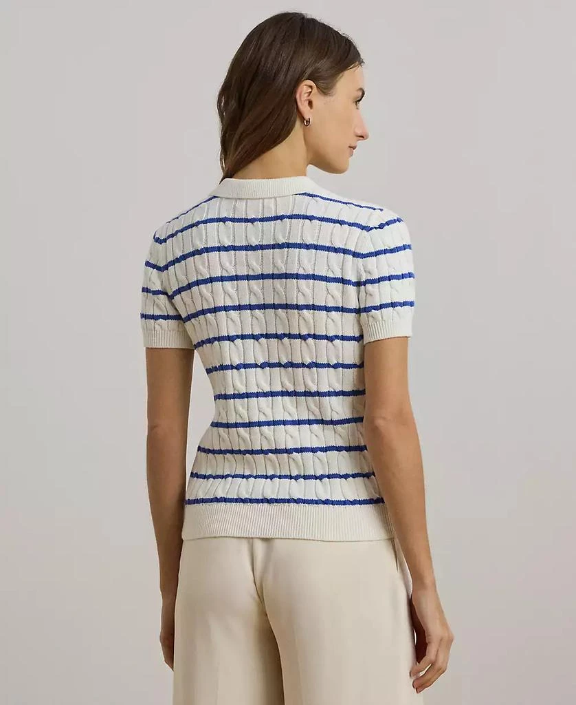 Ralph Lauren Women's Striped Cable-Knit Cotton Polo Sweater, P/XS- 4
