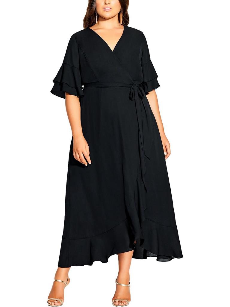 City Chic Plus Womens Flutter Sleeve Long Maxi Dress