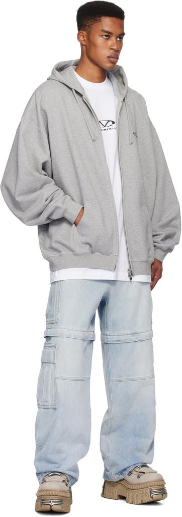 Shop Gray Embroidered Logo Oversized Zip-Up Hoodie on Sale at