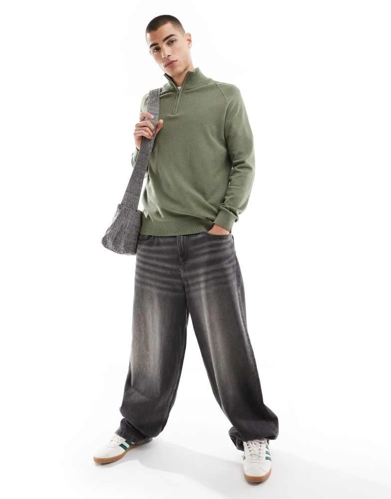 Threadbare Threadbare 1/4 zip jumper in khaki 4