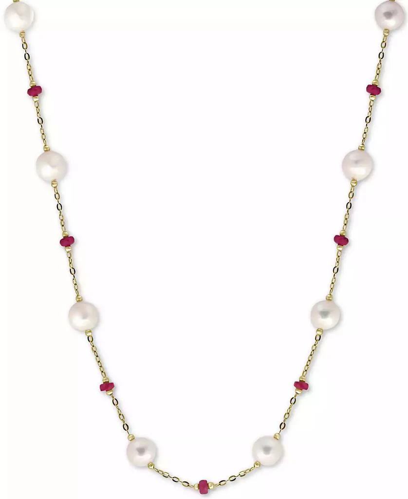 EFFY® Cultured Freshwater Pearl (8mm) & Ruby (3-1/3 ct. t.w.) 18" Statement Necklace in 14k Gold (Also in Sapphire)