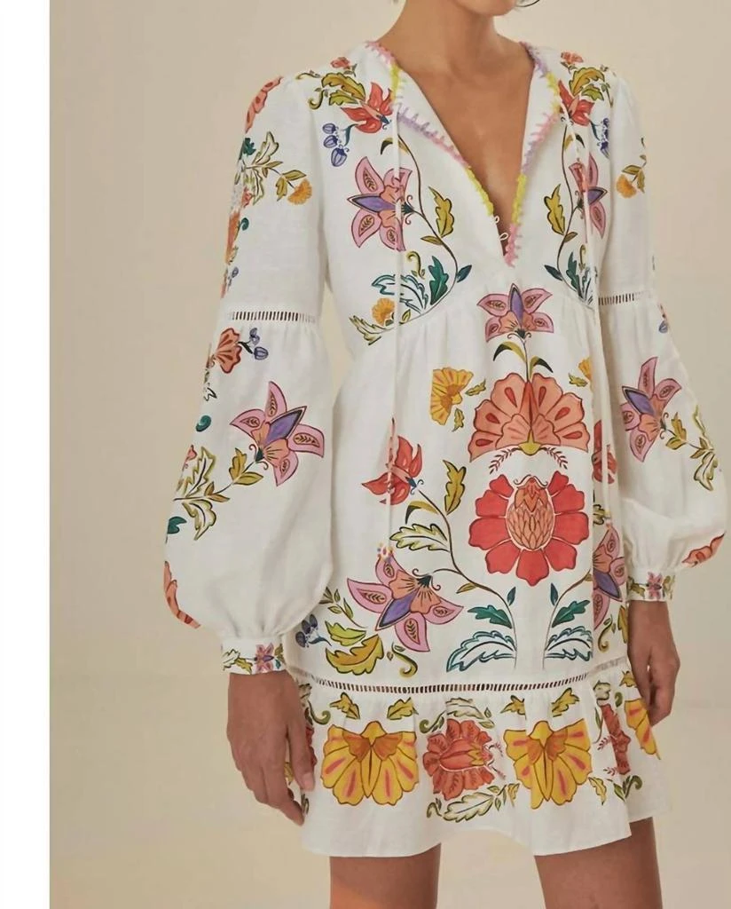 Farm Rio Floral Insects Mini Dress In Off Whie 1