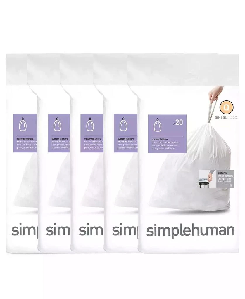 simplehuman Code Q 100pk Custom Fit Liners with 5 Quick Dispense Packs, 50-65L Kitchen Trash Bag Liners 1