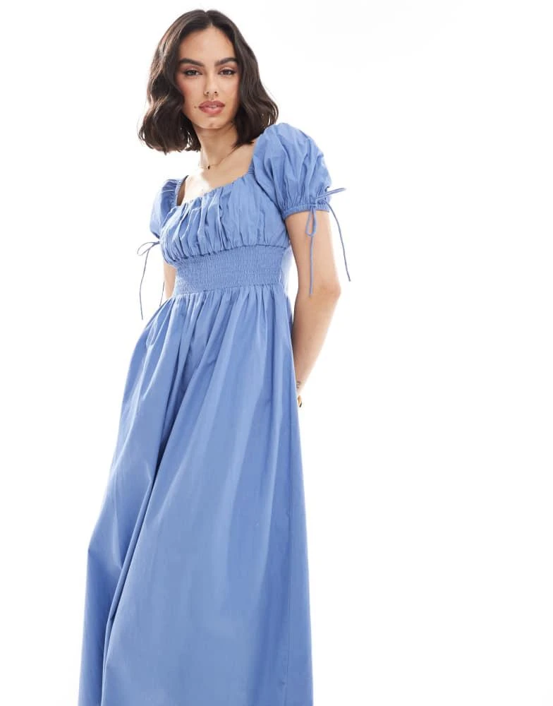 Brave Soul Brave Soul milkmaid puff sleeve dress in blue - Dresses & Skirts  - BeyondStyle