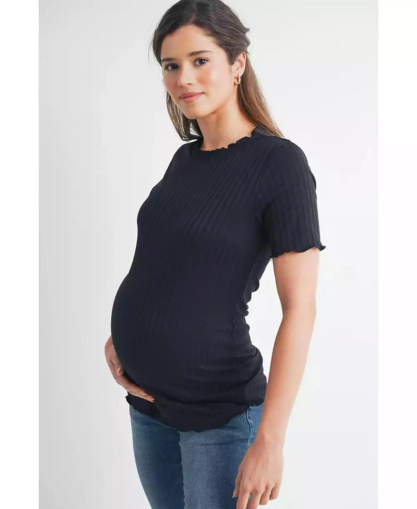 Hello Miz Women
s Maternity Ribbed Crew Neck Short Sleeve Top with Lettuce Hem 2