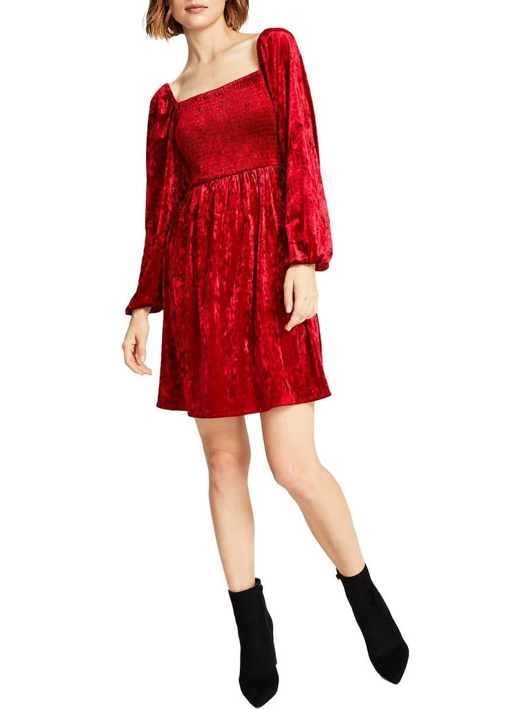 Bar III Womens Velvet Mini Fit & Flare Dress 1