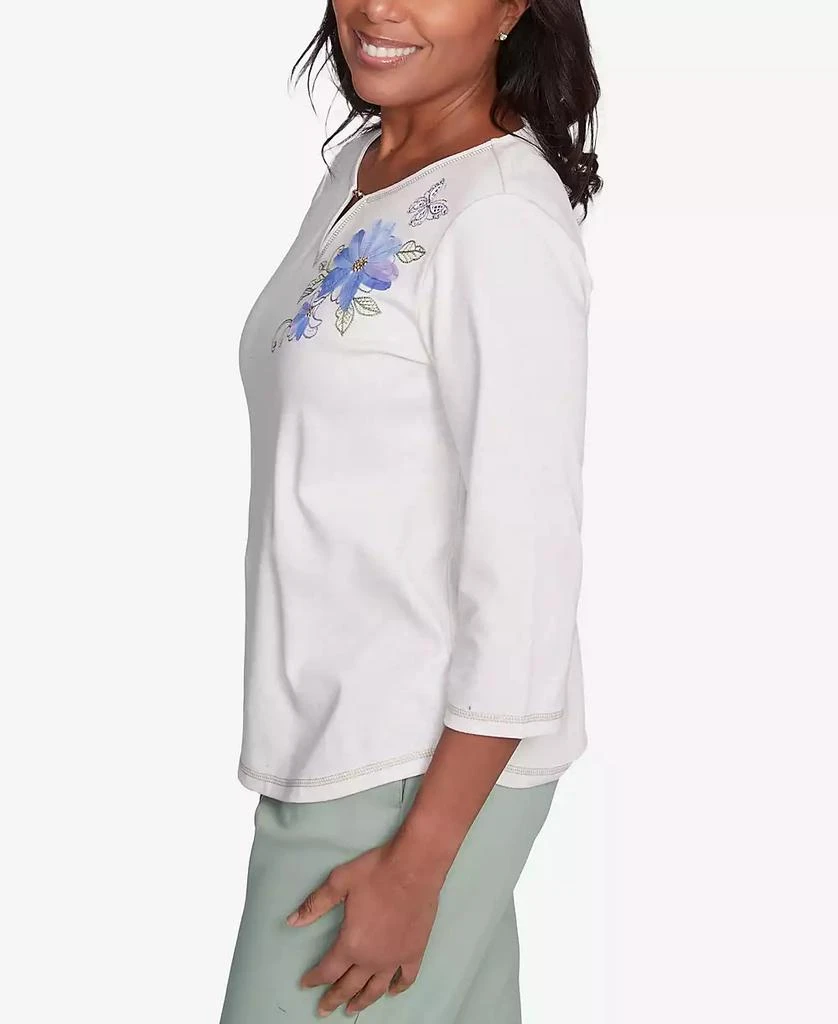 Alfred Dunner Petite Santa Fe Asymmetric Butterfly Floral Embroidered Top 4