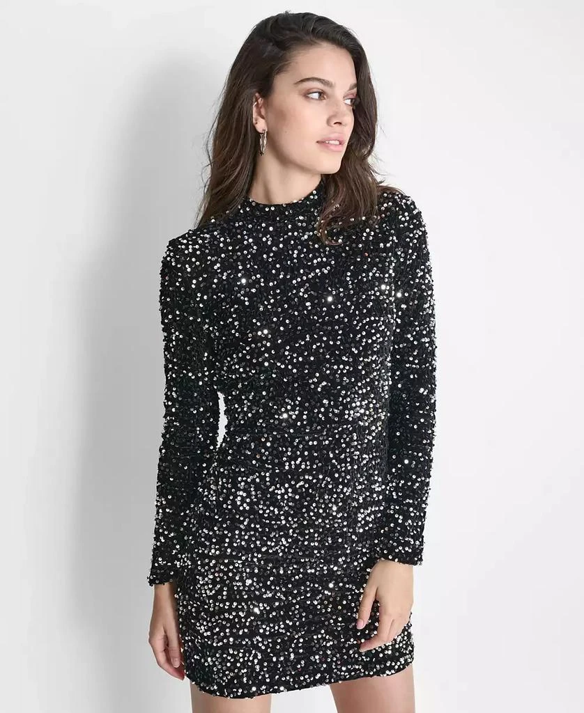 DKNY Women's Mock-Neck Sequin Stretch-Velvet Dress 2