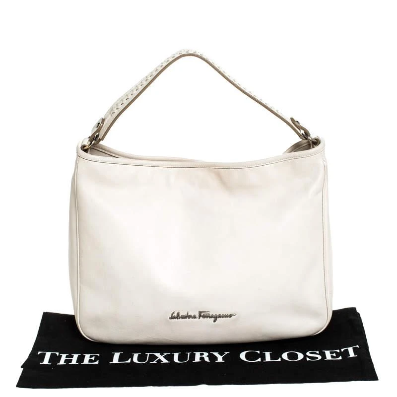 Salvatore Ferragamo Salvatore Ferragamo Off-White Leather Hobo 9