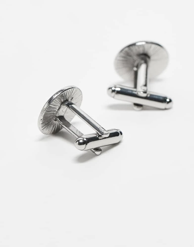 ASOS ASOS DESIGN detailed edge round cufflinks in brushed silver 3