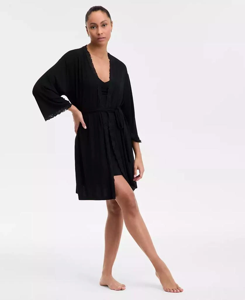 INC International Women's Lace-Trim Knit Wrap Robe, Exclusively at Macy's