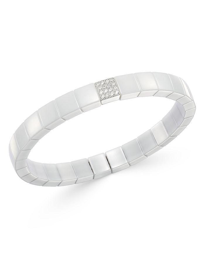 Roberto Demeglio 18K White Gold & White Ceramic Scacco Diamond Stretch Bracelet