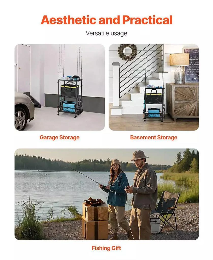 Mecale Fishing Rod Holder, 10-Rod Mobile Pole Rack Cart with Wheels for Garage or Home Fishing Gear Storage 8