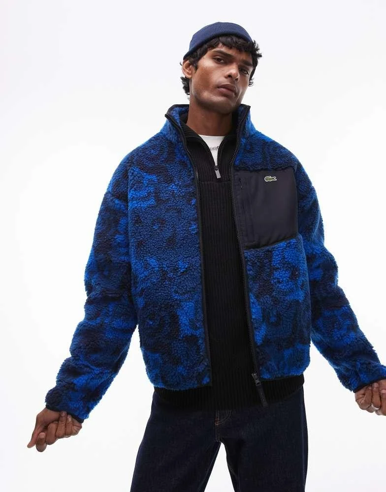 Lacoste Lacoste zip fleece jacket in blue print 1