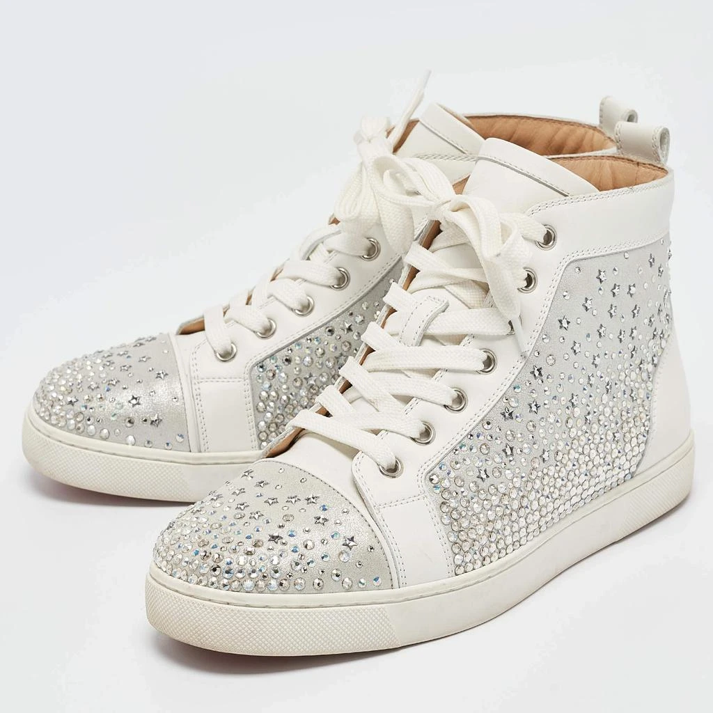 Christian Louboutin Christian Louboutin White/Grey Leather Crystal Embellished High Top Sneakers Size 38.5 2