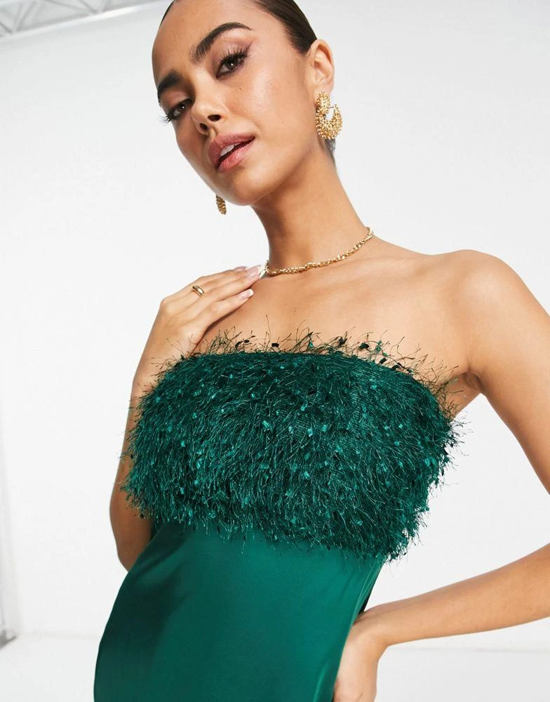 Lola May Lola May bandeau mini dress with tinsel detailling in green 4