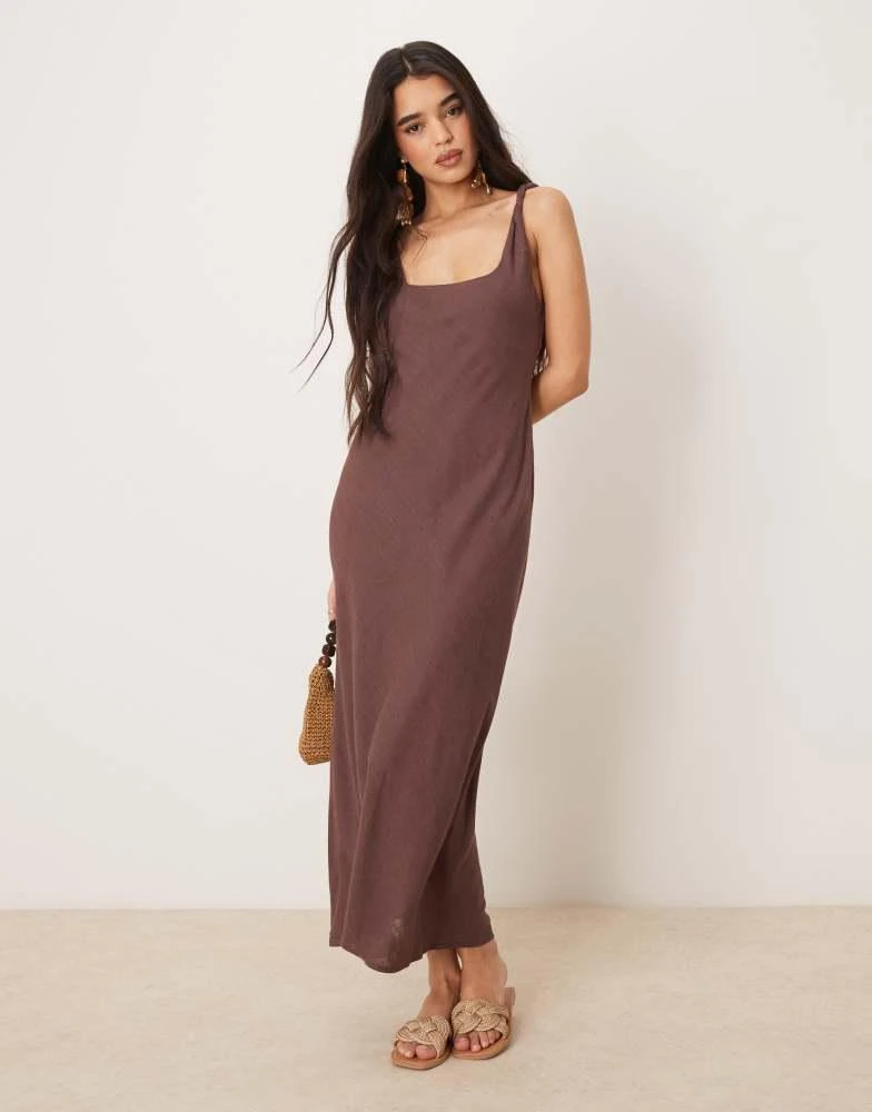 ASOS ASOS DESIGN linen look twist strap bias maxi dress in chocolate -  Dresses & Skirts - BeyondStyle