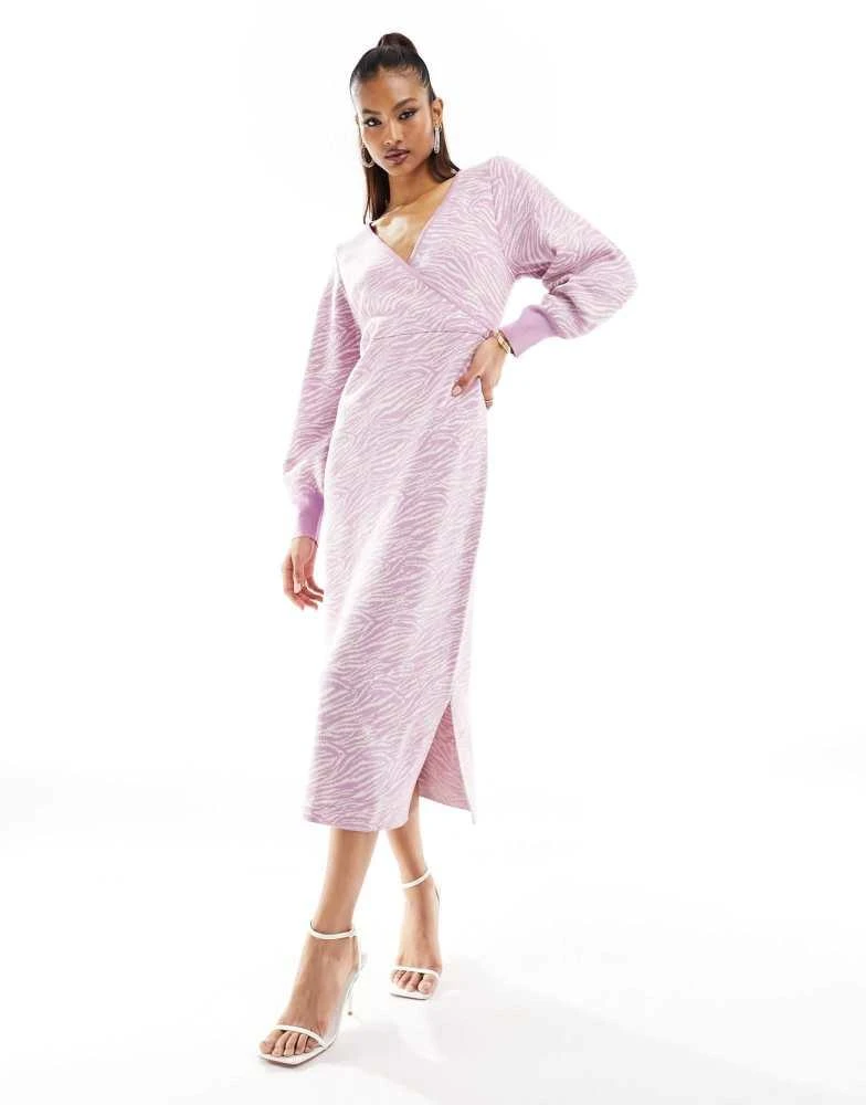 River Island River Island zebra print wrap midi dress in light pink 1