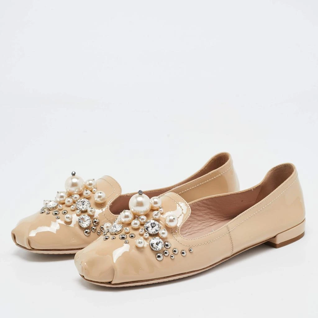 Miu Miu Miu Miu Beige Patent Leather Faux Pearls Ballet Flats Size 37.5 2