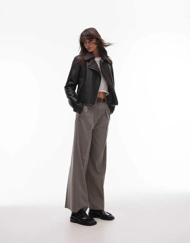 Mango Mango shearling aviator jacket in black 2