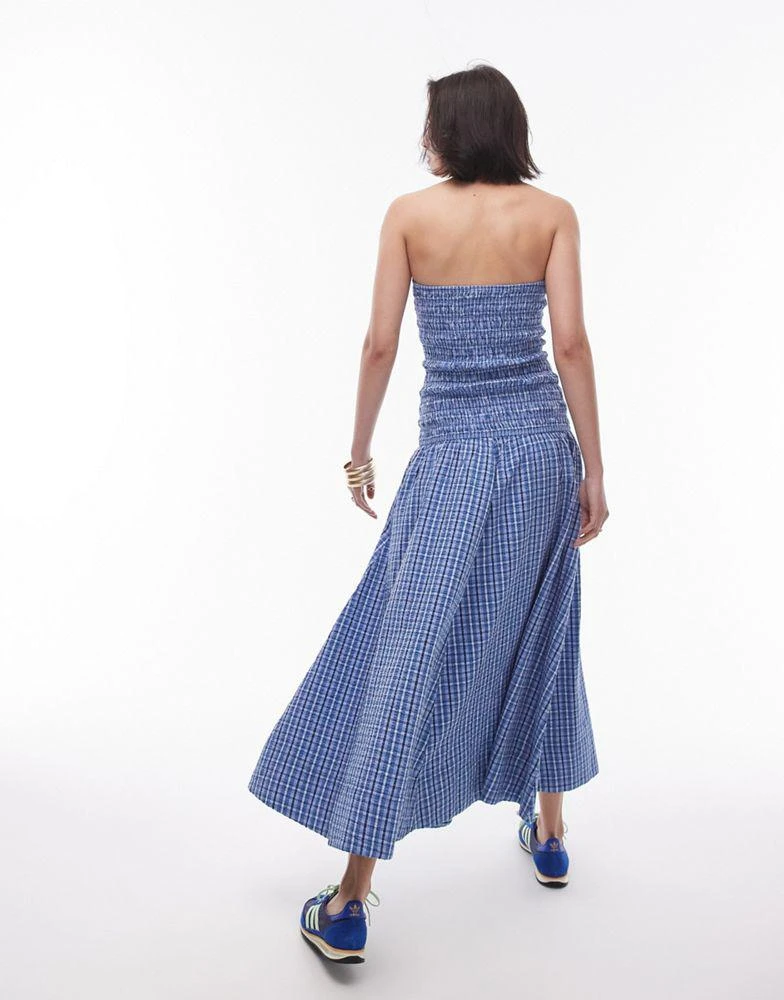 Topshop Topshop shirring check bandeau maxi dress in blue 3