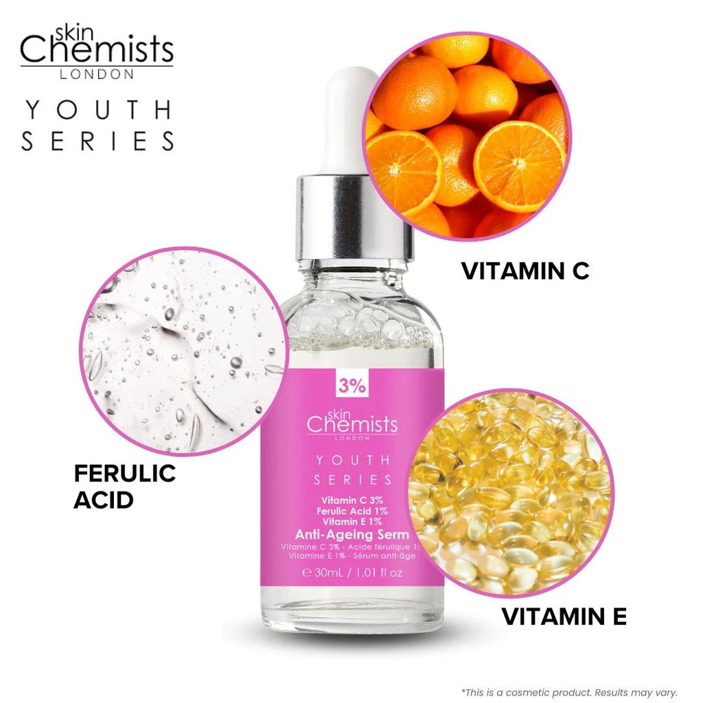skinChemists Youth Series Anti-Ageing Serum Vitamin C 3%, Ferulic Acid 1%, Vitamin E 1% 30ml x 2 Duo Set