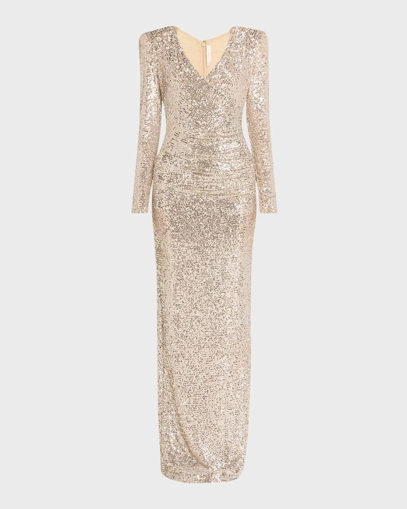 evening chiffon dresses Duntery 3/4 Sleeves V-neck Chiffon Long Dresses With Slit, Champagne main image 0