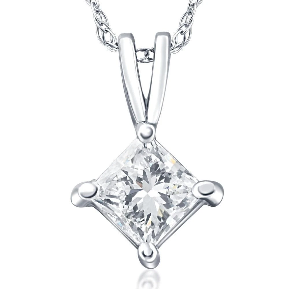 Pompeii3 1/4 - 1Ct Princess Cut Solitaire Diamond Pendant 14k Gold Necklace 18"