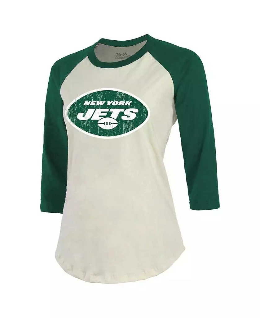 Majestic Women's Threads Ahmad Sauce Gardner Cream, Green New York Jets Player Name and Number Raglan 3/4-Sleeve T-shirt 2