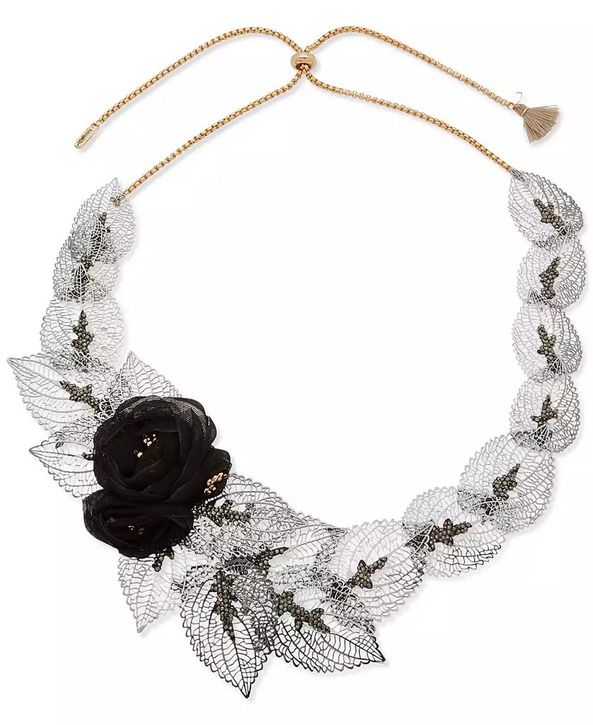 Lonna & Lilly Gold-Tone Black Flower Leaf 28" Slider Necklace