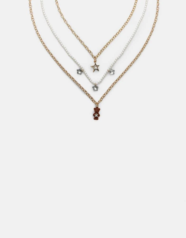 Stradivarius Stradivarius Set of 3 teddy bear necklaces in gold 3