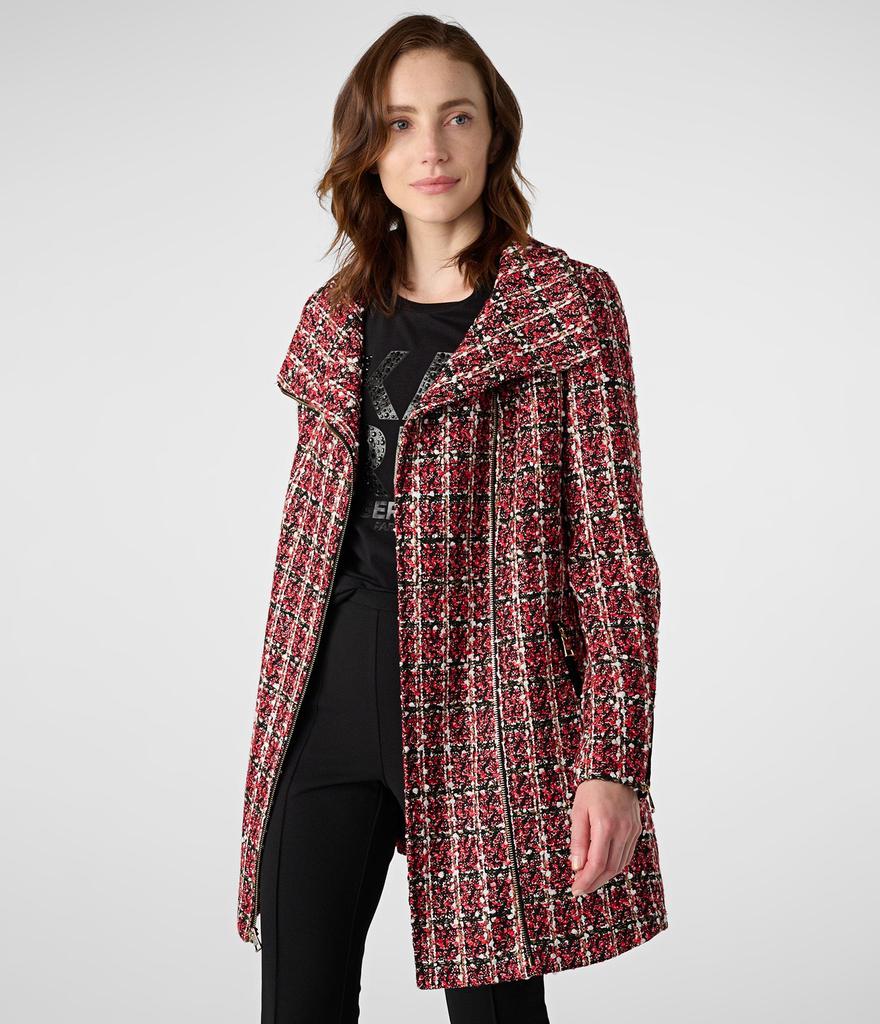 Karl Lagerfeld Paris PLAID SEQUINS ZIP FRONT TWEED COAT