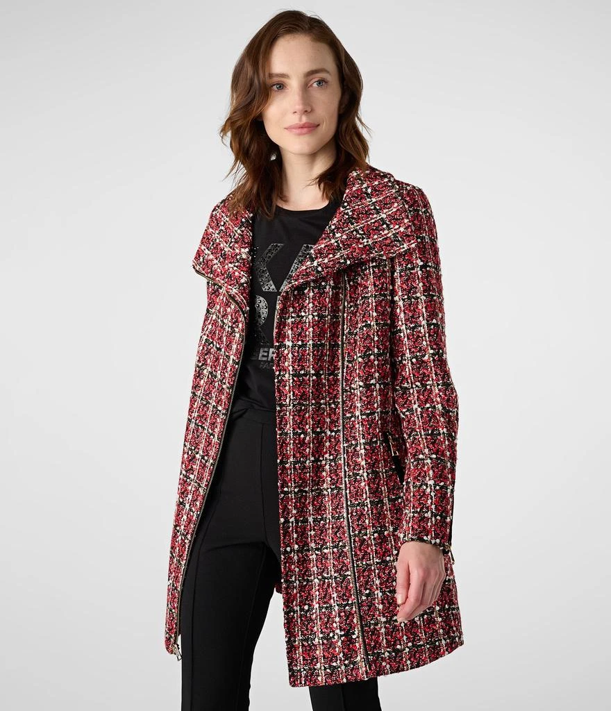 Karl Lagerfeld Paris PLAID SEQUINS ZIP FRONT TWEED COAT 1