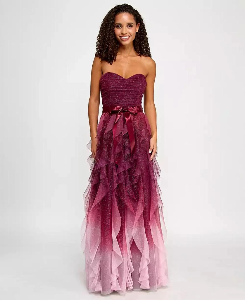 pear culture Juniors' Corkscrew-Ruffled Strapless Gown 1