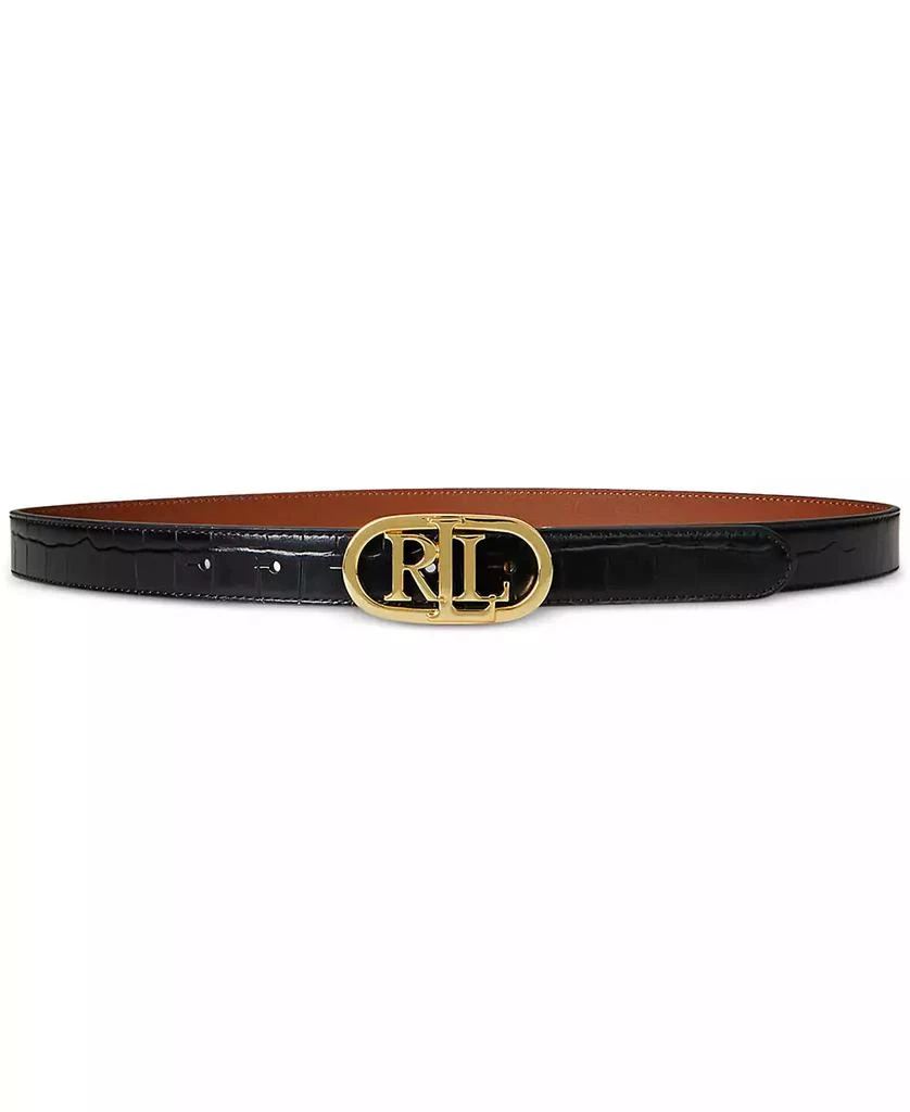 Ralph Lauren Logo Reversible Embossed Leather Skinny Belt 3