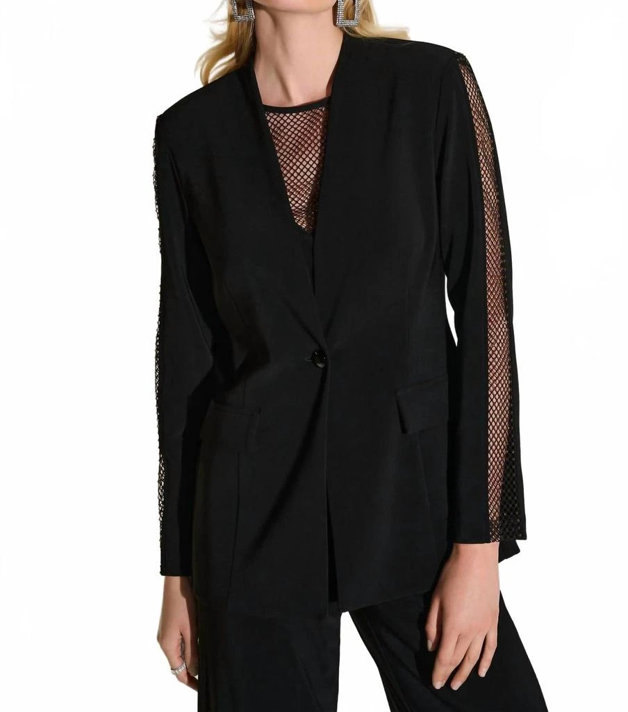 JOSEPH RIBKOFF Embellished Mesh Insert Blazer In Black