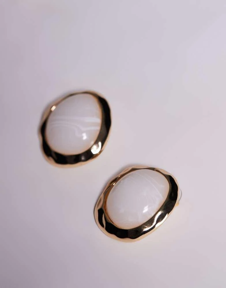 8 Other Reasons 8 Other Reasons white resin stud earrings in gold 3