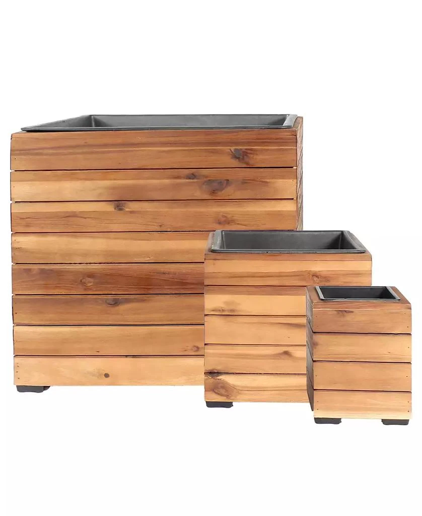 Sunnydaze Decor Indoor/Outdoor Square Acacia Wood Planter Box with Plastic Liner - 3pk - Light Brown Stain