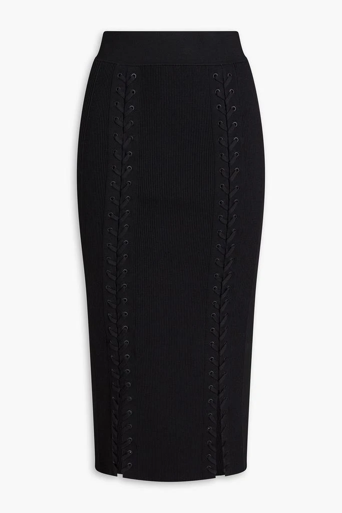 SIMKHAI Helix lace-up ribbed-knit midi skirt 1