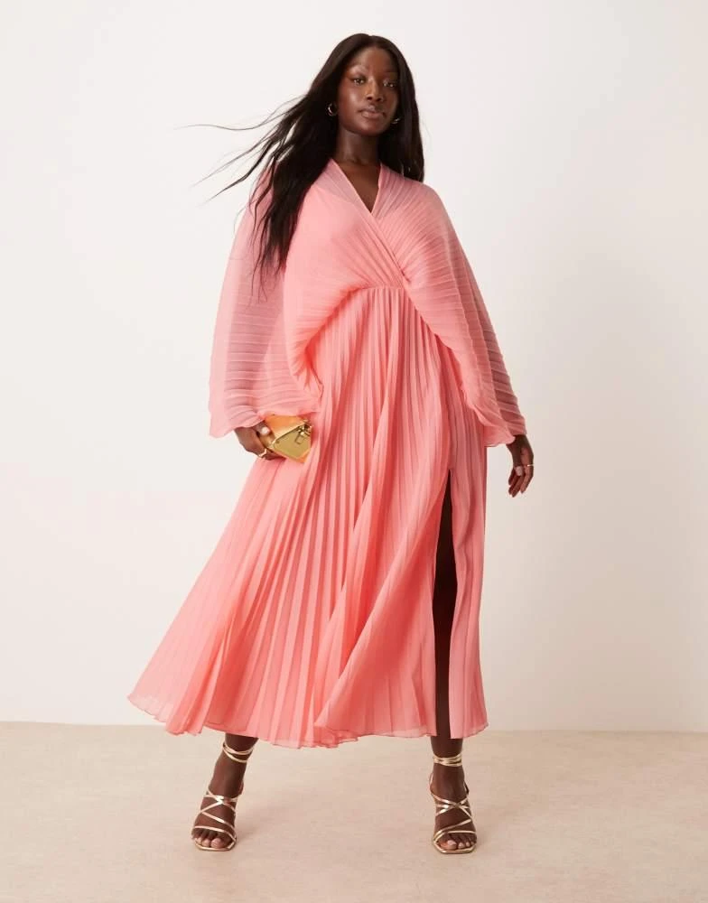 ASOS ASOS DESIGN Curve cape detail pleated maxi dress in rose pink 1