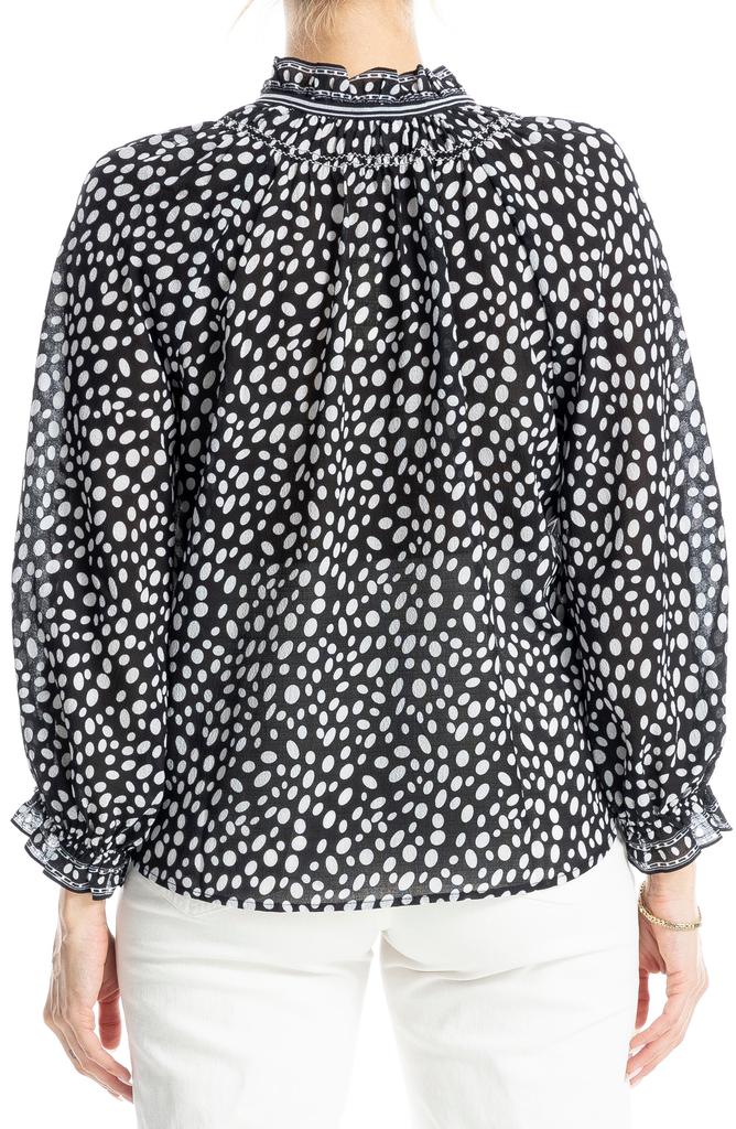 Max Studio Ruffle Collar Puff Shoulder Top