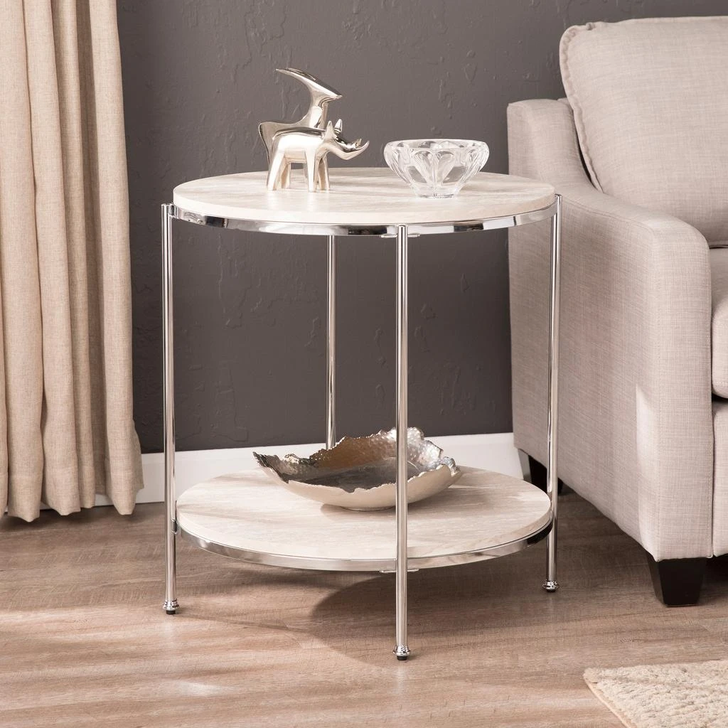 SEI Silas Round Faux Stone End Table