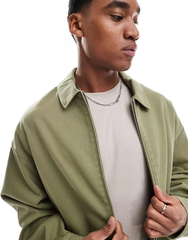 ASOS ASOS DESIGN boxy oversized harrington jacket in washed green 3