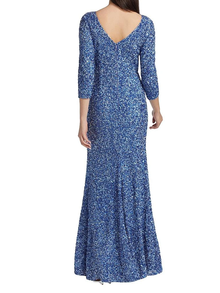 Theia Three-Quarter Sleeve Sequin Sheath Gown 5