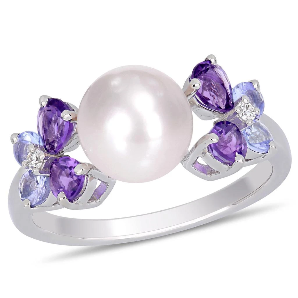 Mimi 
Max 8-8.5 mm White Cultured Freshwater Pearl, Diamond, Tanzanite, and Amethyst Ring