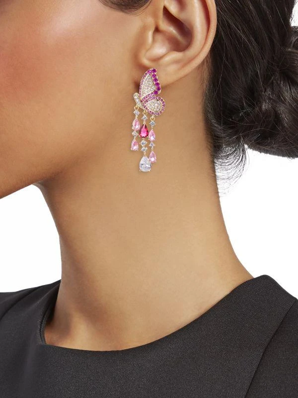 Eye Candy LA The Luxe Painted Lady 18K Goldplated & Cubic Zirconia Butterfly Chandelier Earrings 2