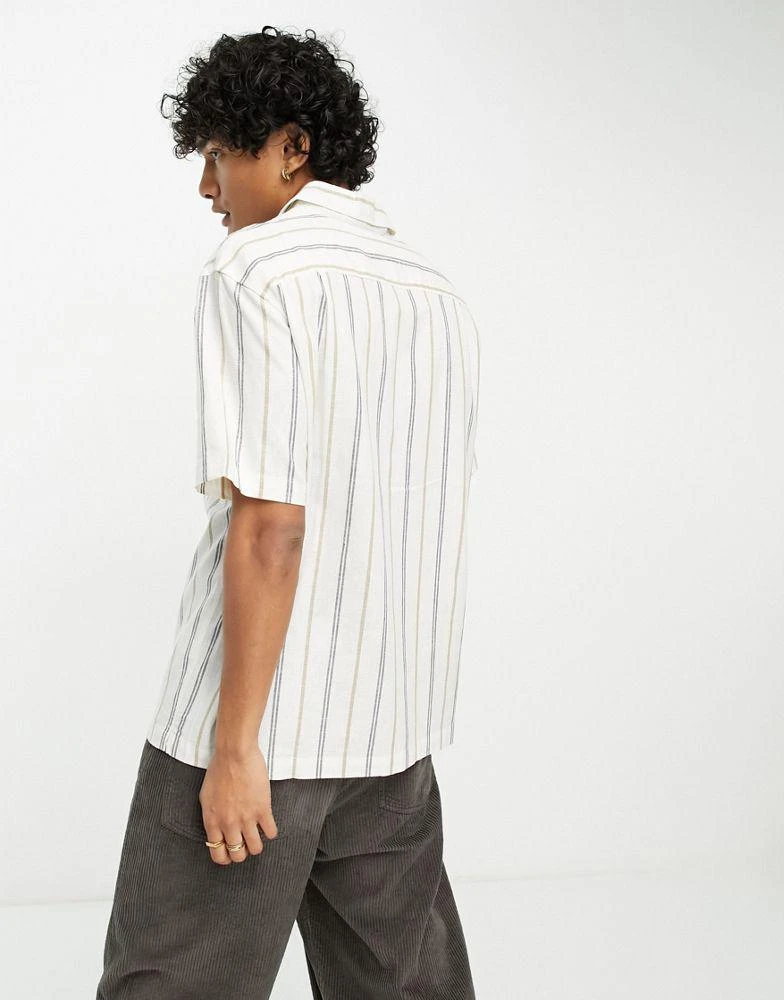 PacSun PacSun ari resort short sleeve linen shirt in white and black stripe 1