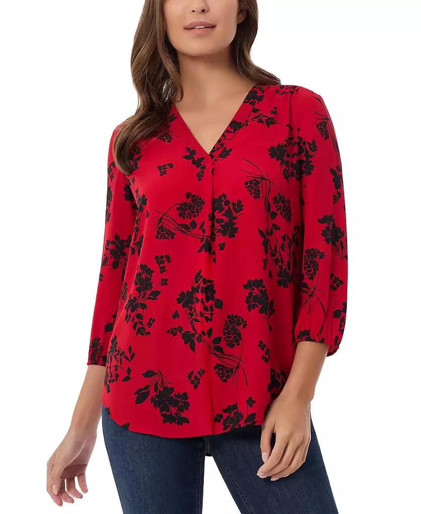JONES NEW YORK Women's Floral V-Neck 3/4-Sleeve Top 1