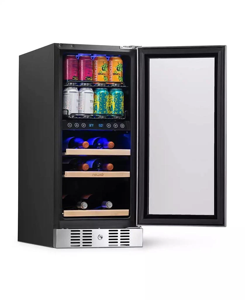 Newair 15" Premium Built-in Dual Zone 9 Bottle and 48 Can Wine and Beverage Fridge in Stainless Steel with SplitShelf 10